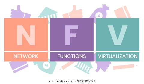 NFV - Network Functions Virtualization acronym. business concept background. vector illustration concept with keywords and icons. lettering illustration with icons for web banner, flyer, landing pag
