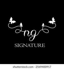 NG Handwritten initial letter, NG simple signature vector logo with butterfly shape variation, beauty, photography letter logo design. N G