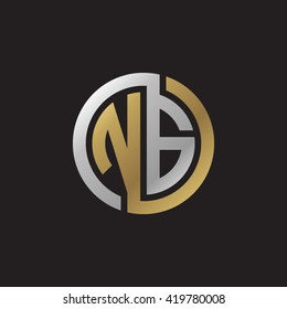 NG initial letters looping linked circle elegant logo golden silver black background