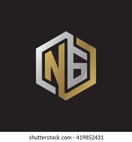 NG initial letters looping linked hexagon elegant logo golden silver black background