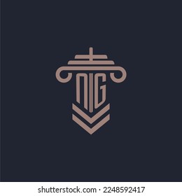 Logotipo de monograma inicial NG con diseño de pilar para la imagen vectorial de firma de leyes