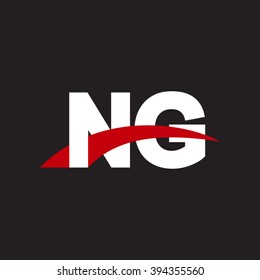 NG initial overlapping swoosh letter logo white red black background