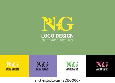 NG letters eco logo with leaf. Vector typeface for nature posters, eco friendly emblem, vegan identity, herbal and botanical cards etc. Ecology NG letters logo with leaf.