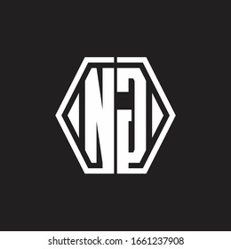 Monograma del logotipo de NG con plantilla de diseño redondeado de línea hexagonal