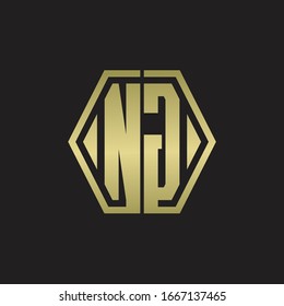 NG Logo monogram with hexagon line rounded design template with gold colors