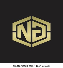 NG Logo monogram with hexagon shape and piece line rounded design tamplate on gold colors
