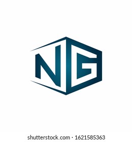 NG monogram logo with hexagon shape and negative space style ribbon design template