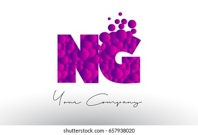 NG N G Dots Letter Logo with Purple Pink Magenta Bubbles Texture Vector.