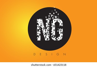 NG N G Logo Design Made of Small Letters with Black Circle and Yellow Background.
