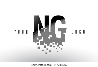 NG N G Pixel Letter Logo with Digital Shattered Black Squares. Creative Letters Vector Illustration.