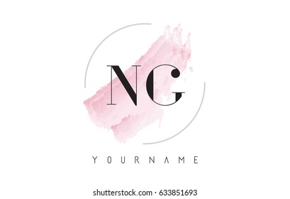 NG N G Watercolor Letter Logo Design with Circular Shape and Pastel Pink Brush.