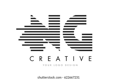 NG N G Zebra Letter Logo Design with Black and White Stripes Vector