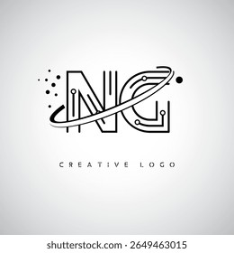 Logotipo do Monograma da Órbita NG - Marca de Letra Mínima Futurista com Linha de Arte Circular, Pontos Inspirados na Tecnologia e Conceito de Movimento Espacial para Identidade de Marca Moderna