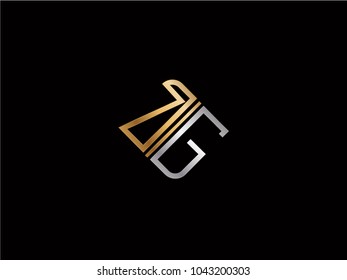 NG square shape Letter logo Design in silver gold color
