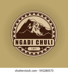 Ngadi Chuli, mountain symbol, abstract patch, with name, and height in meters, vector illustration