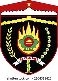 Ngawi Regency Logo, Five-pointed Star: Symbolizing the radiance of Belief in One God. The fire that burns with its five yellow tongues and red edges: Symbolizes the radiance of the Pancasila.