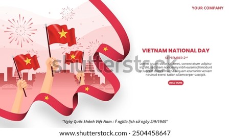 Ngay Quoc khanh Viet Nam or Vietnam National Day background with flag and buildings