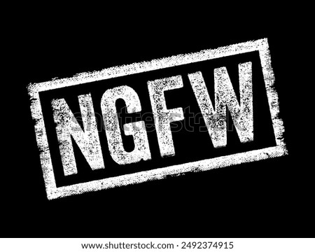 NGFW stands for Next-Generation Firewall is a security appliance that processes network traffic and applies rules to block potentially dangerous traffic, text concept stamp