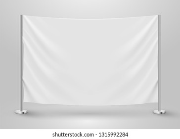 nging empty white flag. Presentation or photo scene. Vector illustration.