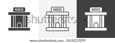 NGO Building flat and liner vector icons set