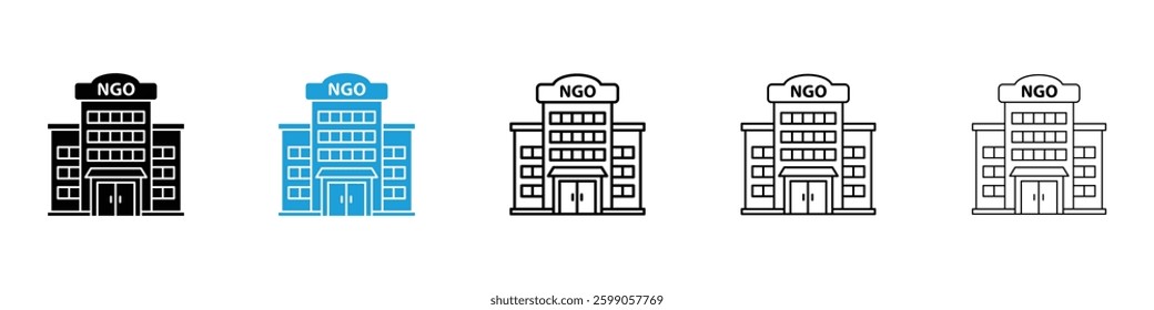 NGO Building icons vector illustrations in black and blue colors for web and ui designs