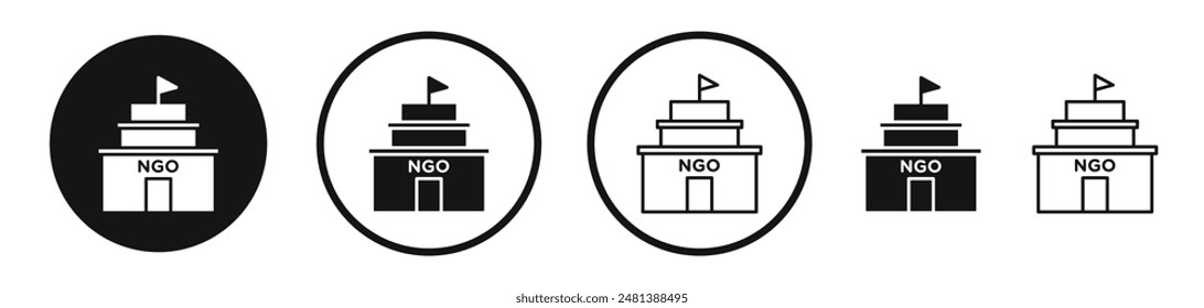 NGO Building vector icon set in black and white color.