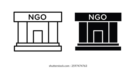 NGO Building vector icon set black filled and outlined style.