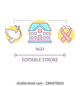 NGO concept icon. Nonprofit organization idea thin line illustration. Charitable foundation. Non-governmental organizations. Cancer, HIV, AIDS awareness. Vector isolated outline drawing