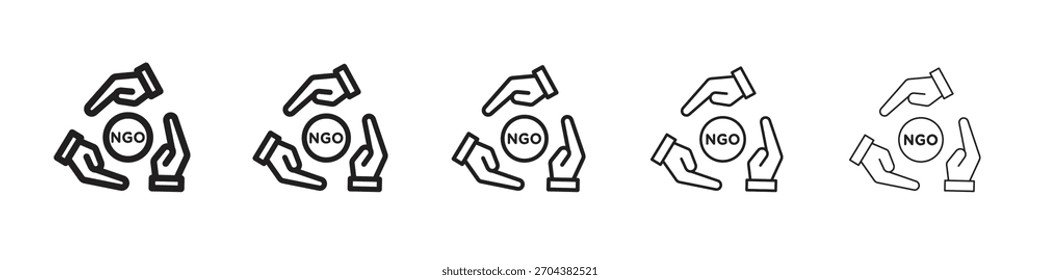 Icono de la ONG Negro lineal negrita y delgado trazos conjunto