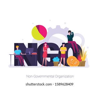 NGO, Non-Governmental Organization. Concept with keywords, letters and icons.
