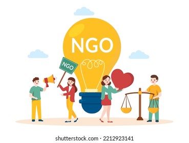 NGO or Non-Governmental Organization to Serve Specific Social and Political Needs in Template Hand Drawn Cartoon Flat Illustration