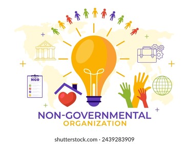 NGO or Non-Governmental Organization Vector Illustration to Serve Specific Social and Political Needs in Flat Cartoon Background