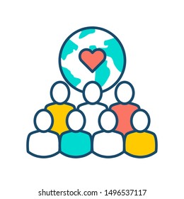 NGO organization color line icon. Non profit community. Charity, volunteering concept. Sign for web page, mobile app, banner, social media. Editatable stroke.