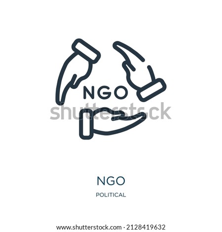 ngo thin line icon. charity, hand linear icons from political concept isolated outline sign. Vector illustration symbol element for web design and apps.