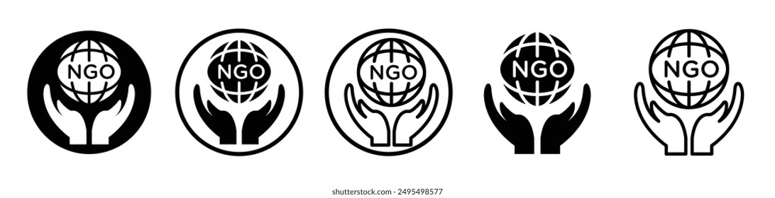 NGO vector icon set in black and white color.