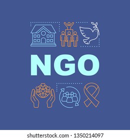NGO Word Concepts Banner. Non Governmental, Nonprofit Organization. Charitable Foundation. Presentation, Website. Isolated Lettering Typography Idea With Linear Icons. Vector Outline Illustration