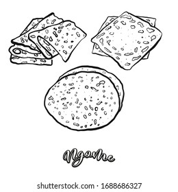 Ngome food sketch separated on white. Vector drawing of Flatbread, usually known in Mali. Food illustration series.