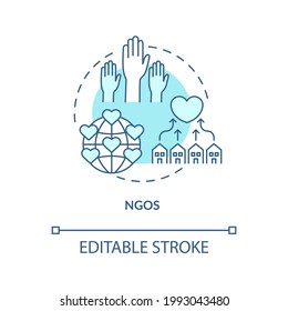 NGOs concept icon. Development program abstract idea thin line illustration. Social protection and support. Community mobilization. Vector isolated outline color drawing. Editable stroke