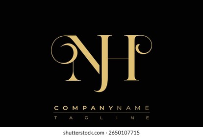NH Abstract Creative Jewelry Logo. A stylish logo featuring golden monogram initials in an elegant and modern typography, perfect for branding