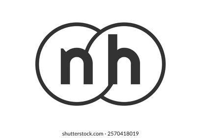 NH business company emblem with outline rounds and letters n h. Logo template of two merged circles for brand identity, logotype. Vector Infinity symbol  and technology sign.
