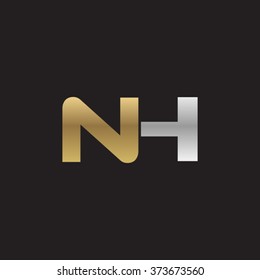 NH company linked letter logo golden silver black background