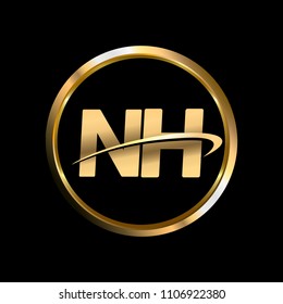 NH initial circle company logo gold black background