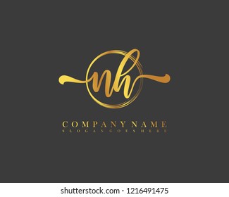 NH initial handwriting logo circle template vector