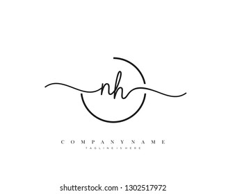 NH initial handwriting logo template vector
