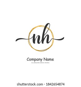 NH Initial handwriting and signature logo design with circle. Beautiful design handwritten logo for fashion, team, wedding, luxury logo.