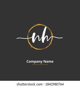 NH Initial handwriting and signature logo design with circle. Beautiful design handwritten logo for fashion, team, wedding, luxury logo.