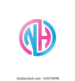 NH initial letters looping linked circle logo blue pink