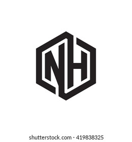 NH initial letters looping linked hexagon monogram logo