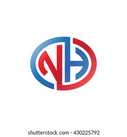 NH initial letters looping linked ellipse logo red blue
