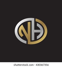 NH initial letters looping linked ellipse elegant logo golden silver black background